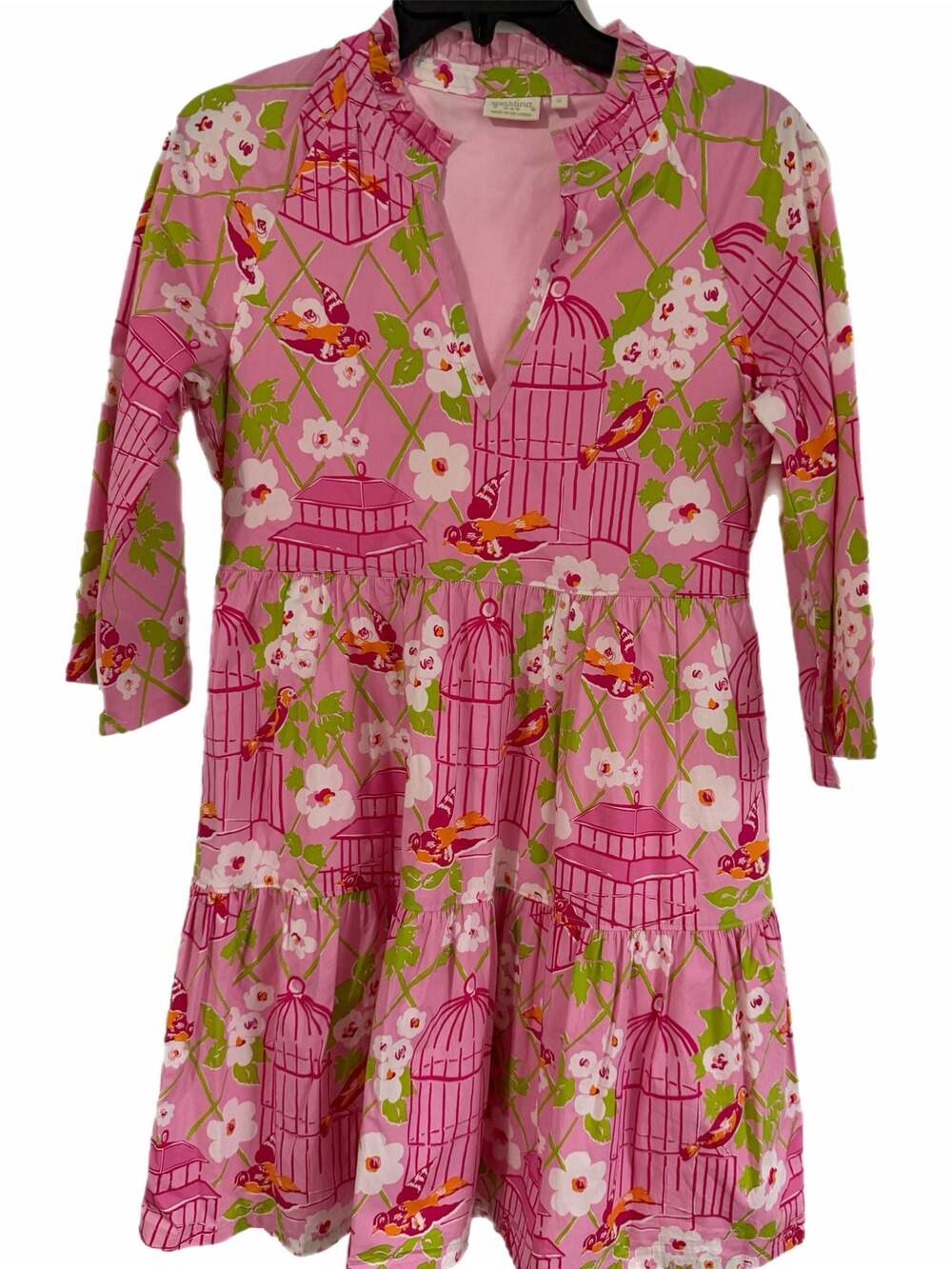 Spartina 449 Maisie Dress Pink Bird
Cage Floral Bird Print Tiered Size
Small S